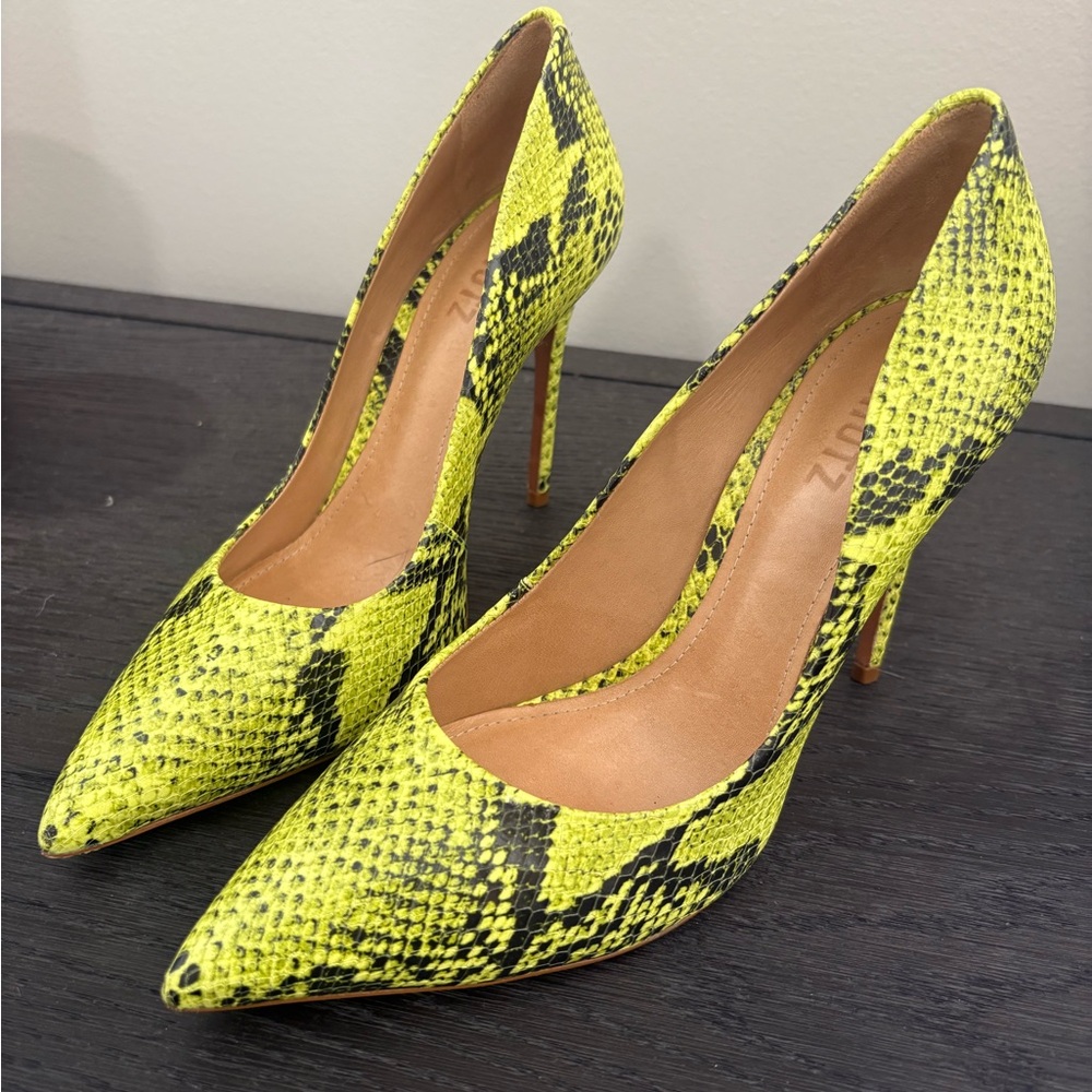 SCHUTZ Neon Snake Print Heels